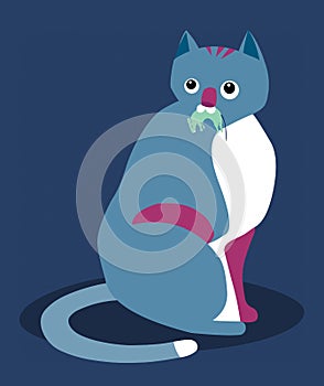 Illustration of a cat with a mouse