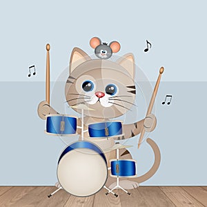 illustration of cat playing the drums photo