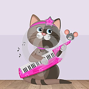 illustration of cat playing the piano photo