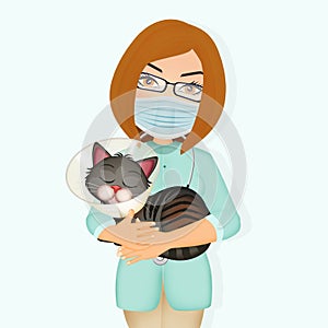 Illustration of cat spaying or neutering
