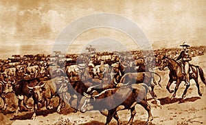 Illustration of a cattle drive photo