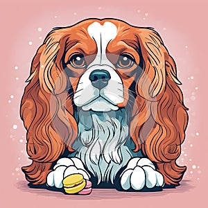 Illustration of Cavalier King Charles Spaniel Dog in fun and endearing pose