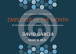 Illustration of this certificate if awarded to the employee of the month, david garcia, march 2023