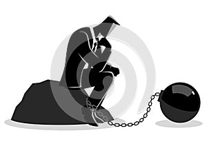 Illustration of a chained businessman