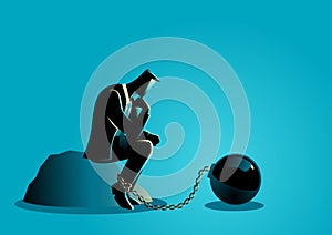 Illustration of a chained businessman