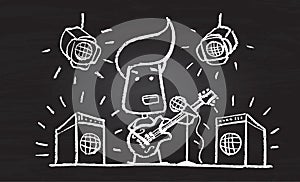 Illustration of chalked character with guitar