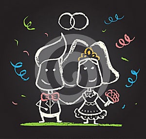 Illustration of chalked happy engaged couple