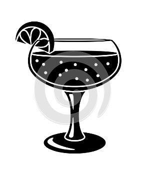 Illustration of champagne cocktail in glass. Alcoholic drink for party.