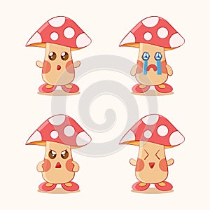 Illustration character of Mushroom Cute with four poses differently