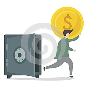 Illustration of character withdrawing money photo