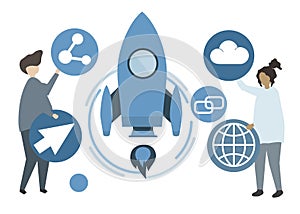 Illustration of characters and technology concept