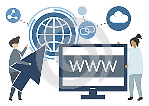 Illustration of characters and www concept