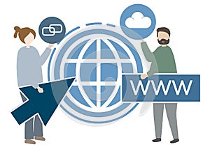 Illustration of characters and www concept