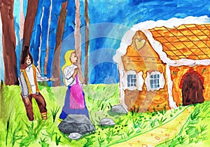 Illustration of Charles Perro `s fairy tale `The Carrot House.` Children`s drawing photo