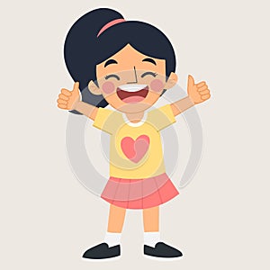 Illustration of cheerful cute girl showing two thumbs up