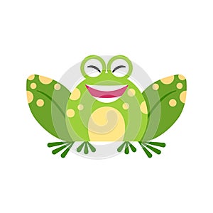 Illustration of cheerful frog. Cute smiling frog face