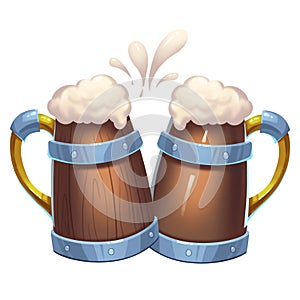 Illustration: Cheering Beer Cups isolated on White Background.
