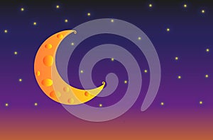 Illustration of Cheese Moon with stars on night sky background