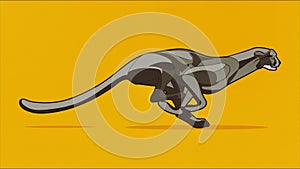 Illustration of a cheetah running at full speed o a yellow background