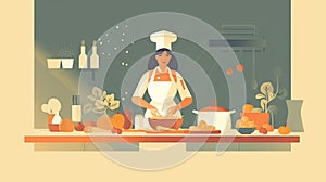 Illustration of Chef Preparing Meal