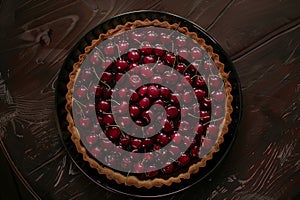 illustration of a cherry cake on a dark background. Generative AI