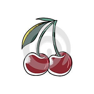 Illustration of cherry fruits with leaf
