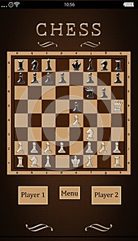 Illustration of chessboard with pieces. Online game