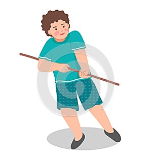 Illustration of child. Boy is playing tug of war. A child pulls a rope