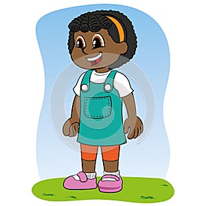 Illustration child girl afro descendant smiling and happy