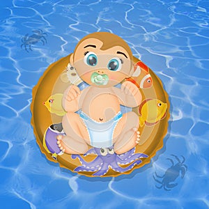 Illustration of child in the lifebuoy