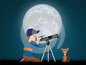 Child look in the telescope