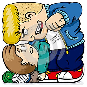 Illustration of a child suffering bullying from a quarrelsome bully