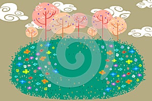 Illustration for Children: The Beautiful Flower Fields in the Small Woods.