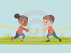 Illustration of Children Delighted in Tug of War