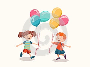 Illustration of Children Holding Colorful Balloons