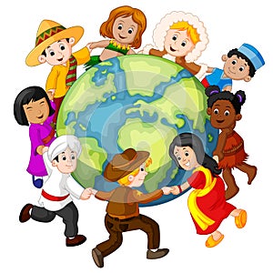 Children holding hands around the world photo