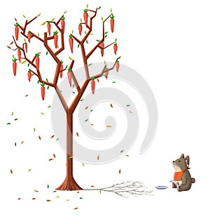 Illustration for Children: The Hungry Rabbits Can't Wait to Eat The Carrots Grow on the Tree.