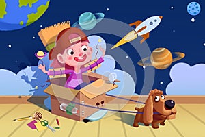 Illustration for Children: Little Doggie, We are in Space now! A Boy's Fancy.