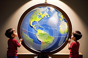 Illustration of children play with Earth globe