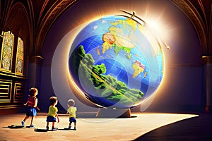 Illustration of children play with Earth globe