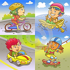 Illustration of children playing different sports.