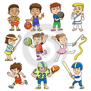 Illustration of children playing different sports.