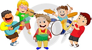 Illustration of children playing music instrument