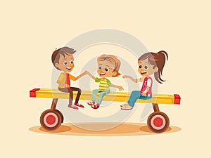 Illustration of Children Playing on a Seesaw