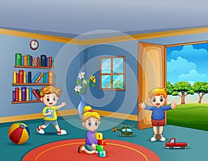 Children playing their toys inside the room
