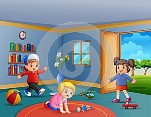 Children playing their toys inside the room