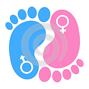 Illustration of children\'s footprints with boy and girl symbols