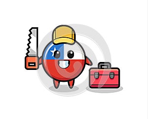 Illustration of chile flag badge character as a woodworker