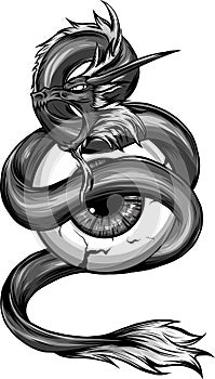 monochromatic illustration of Chinese Dragon around the eye