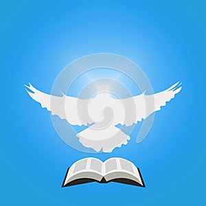 Illustration for Christian Community: Dove as Holy spirit and opened Bible.